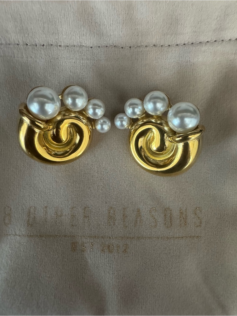8 Other Reasons Gold-Tone Swirl Earrings with White Pearls